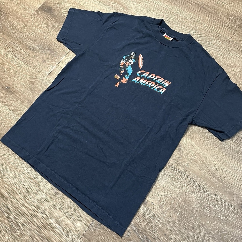 Marvel Comics 2006 Men's Size Large Captain America Graphic Promo Tee Shirt Navy